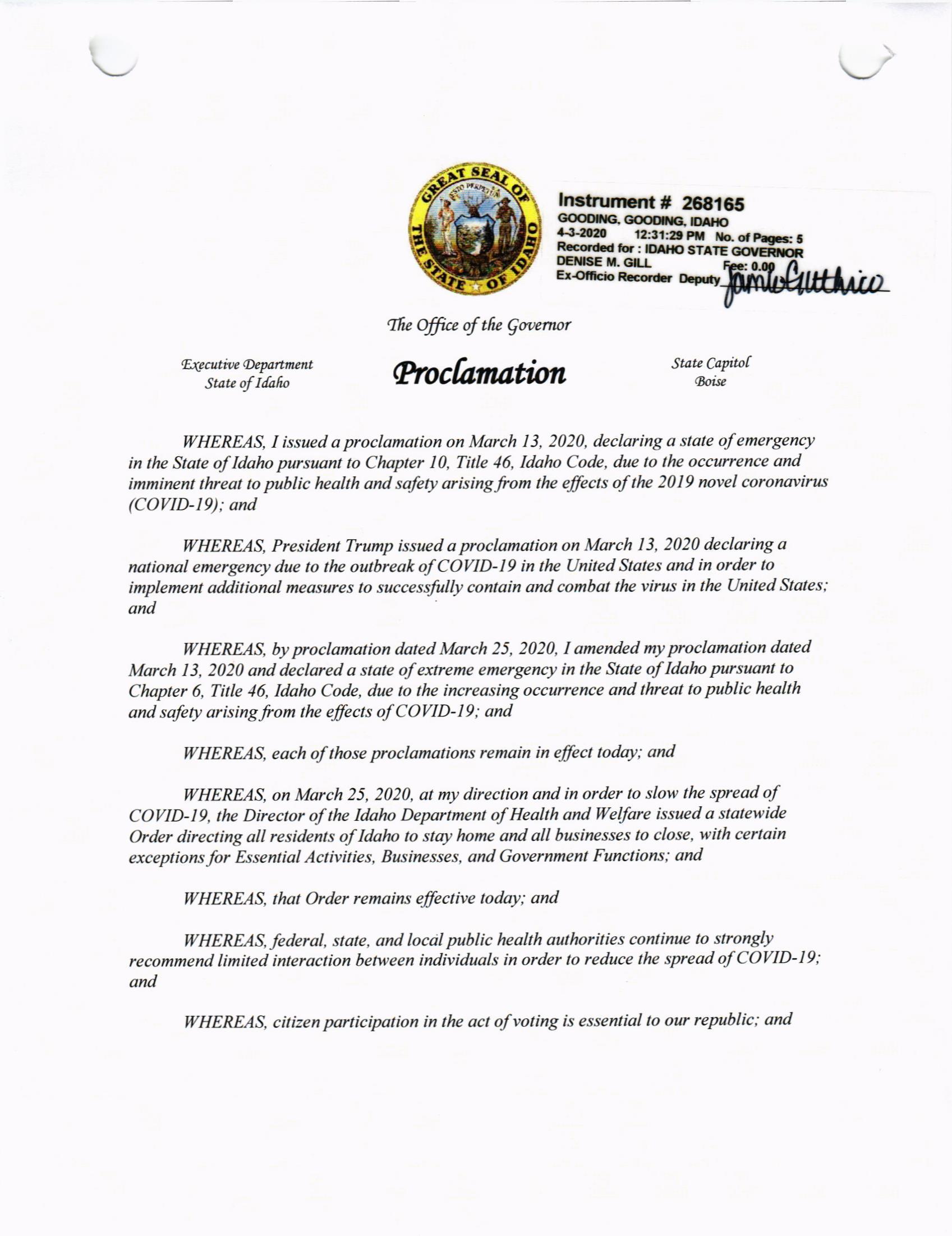 Governors Proclamation April 1 2020